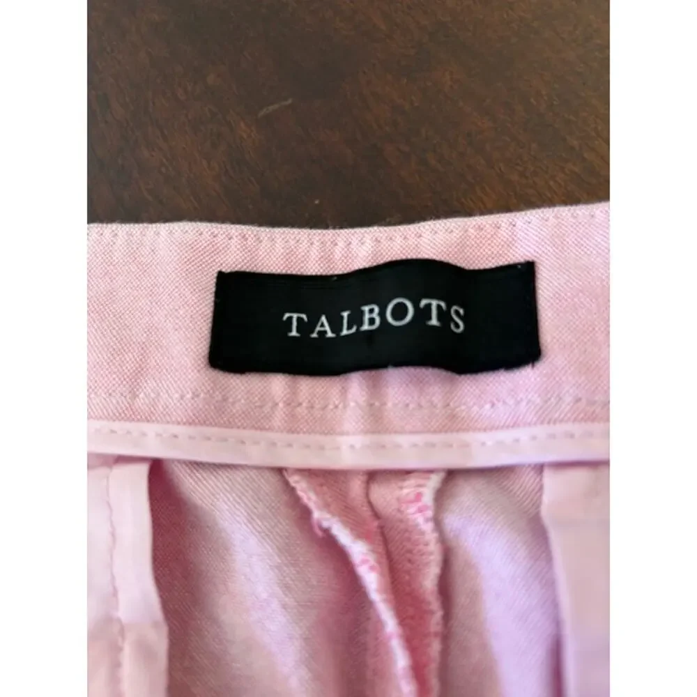 Talbots Size 14 Petite Chatham Crop Side Zip‎ Light Pink Cotton Chambray Pants